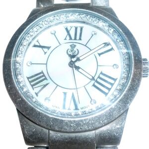 Premiere Designs Watch 9429 Silver Tone Chain Link Mother of Pearl Rhinestone